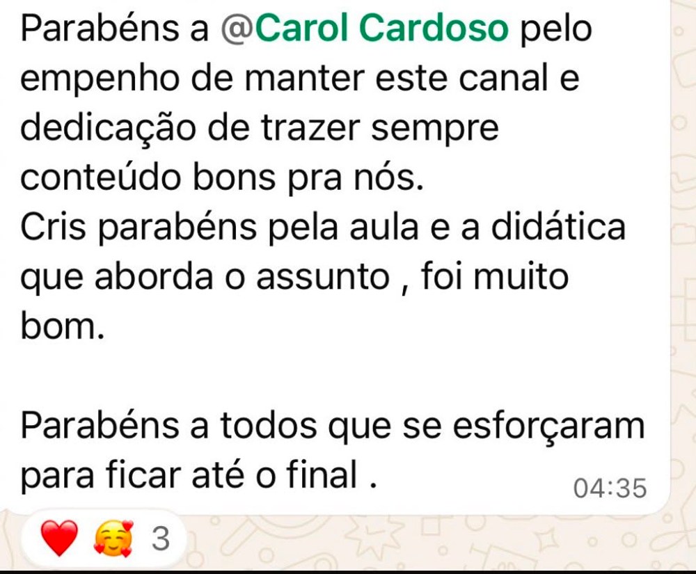 Mensagem de membro da comunidade 3D com Carol